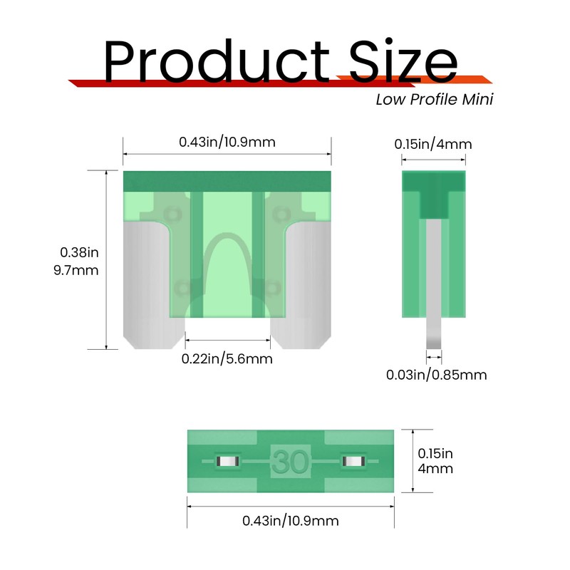 (25Pcs) 30 Amp Low Profile Mini Car Fuses, 30A Automotive