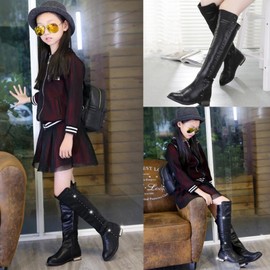 DADAWEN Girl's Waterproof Side Zipper Knee High Riding Boots (Toddler/Little Kid/Big Kid) Black US Size 13 M Little Kid