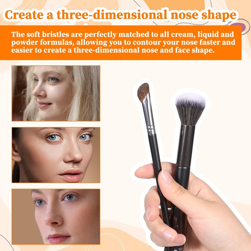 2 Pcs Nose Contour Brushes Set, 1 Pcs 2-In-1 U-Shaped