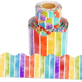 Wonmon 36 Feet Rainbow Bulletin Board Border Roll, Watercolor Rainbow Bulletin Border for Summer Back to School Classroom Home Office Window Wall Bulletins Board Birthday Party Decoration