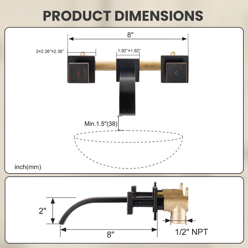 ALEASHA Wall Mounted Bathroom Sink Faucet Oil Rubbed Bronze Bathroom