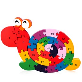 LovesTown Wooden Alphabet Snail Jigsaw Puzzles, Montessori Letters Numbers Building Blocks, Educational Learning Toys for Kids Preschool Activities