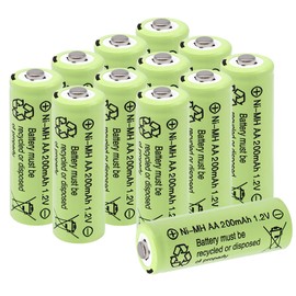 Lombaour 1.2v AA 200mAh Rechargeable Green Batteries,Double A Solar Nickel Metal Hydride Battery for Solar Garden Lights, Deck Light, Lamps, Timers(12 Pack)
