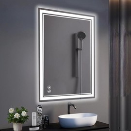 20x28" -24x36"LED Mirror for Bathroom LED Bathroom Mirror Anti-Fog Dimmable 3 Colors Bathroom Mirror with Lights Smart Mirror Memory Wall Mounted Front and Backlit Horizontal/Vertical Home Decor More size are available  Adjustable Brightness Waterproof -