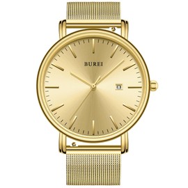 BUREI Stylish Men's Wristwatches, Minimalist Ultra-slim, Large Dial and Date, Stainless Steel Strap, Bracelet