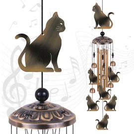 Bronze Cat Wind Chimes, Gifts for Mom, Home, Garden, Balconies, Rooms, Patio, Indoor, Outdoor Cats Decoration, Cats Chimes, with 6 Bells 7 Cats Wind Chimes, Cats Wind Catcher, Cats Wind Bells Decor