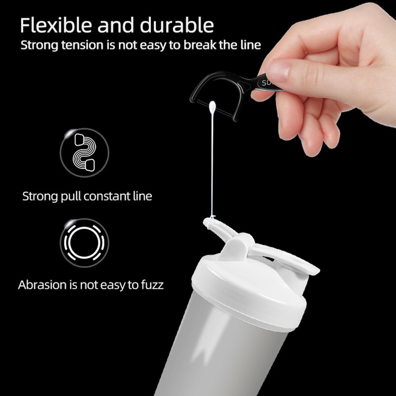 Fawnmum Dental Floss Picks 200Count (4-Pack),Bamboo Charcoal Twin-Line Design,Portable Travel