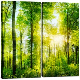 Forest Canvas Wall Art Decor - 2 Piece Set, Decorative Multi Panel Split Prints - Tree Landscape Picture for Living Room, Kitchen, Bedroom, Office & Home Decor Gift