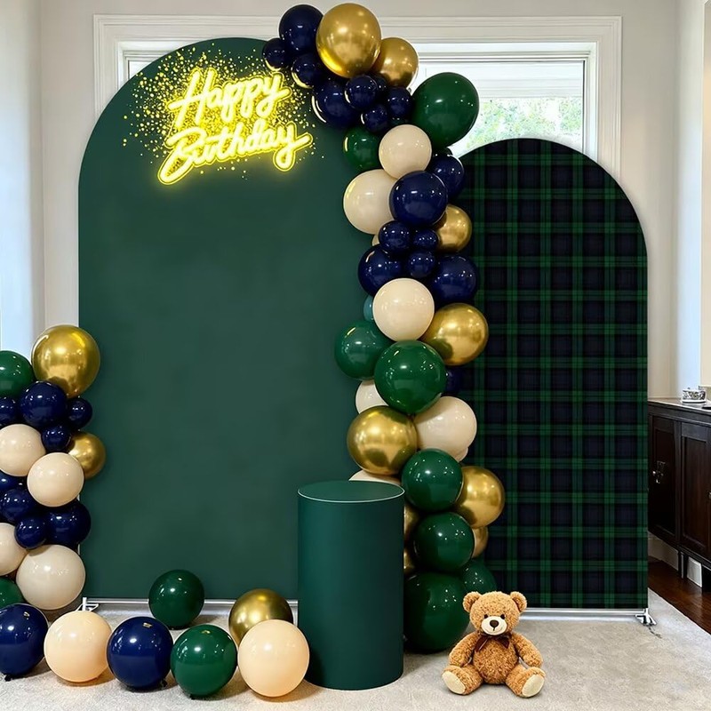 Aerdce Set of 2 (7.2ft, 6ft) Tartan Plaids Arch Backdrop