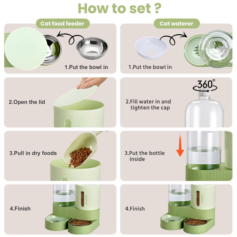 Automatic Cat Feeder Stainless Steel Water Dispenser Gravity Food Feeder