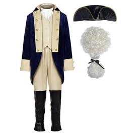 ReliBeauty Washington Costume Boys Hamliton American Colonial Uniform with Wig 160
