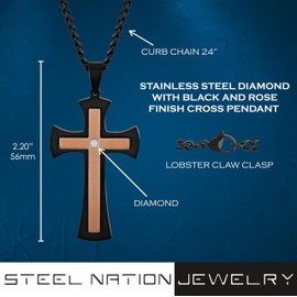 Men's Black and Rose Cross Pendant 24-Inch Chain Jewelry