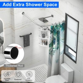 Curved Stainless Steel Shower Curtain Rod L-Shaped Stretchable Silver Bathroom Tub Closet Corner RackType: Shower Curtain Rod