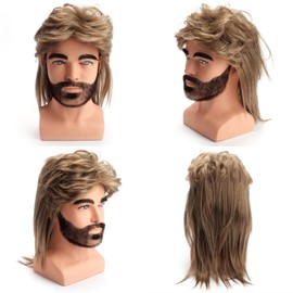 BERRYLION Mullet Wig | Adult Funny Pop Rock Wig for Men | Joe Dirt 70s 80s Wig (Blonde)