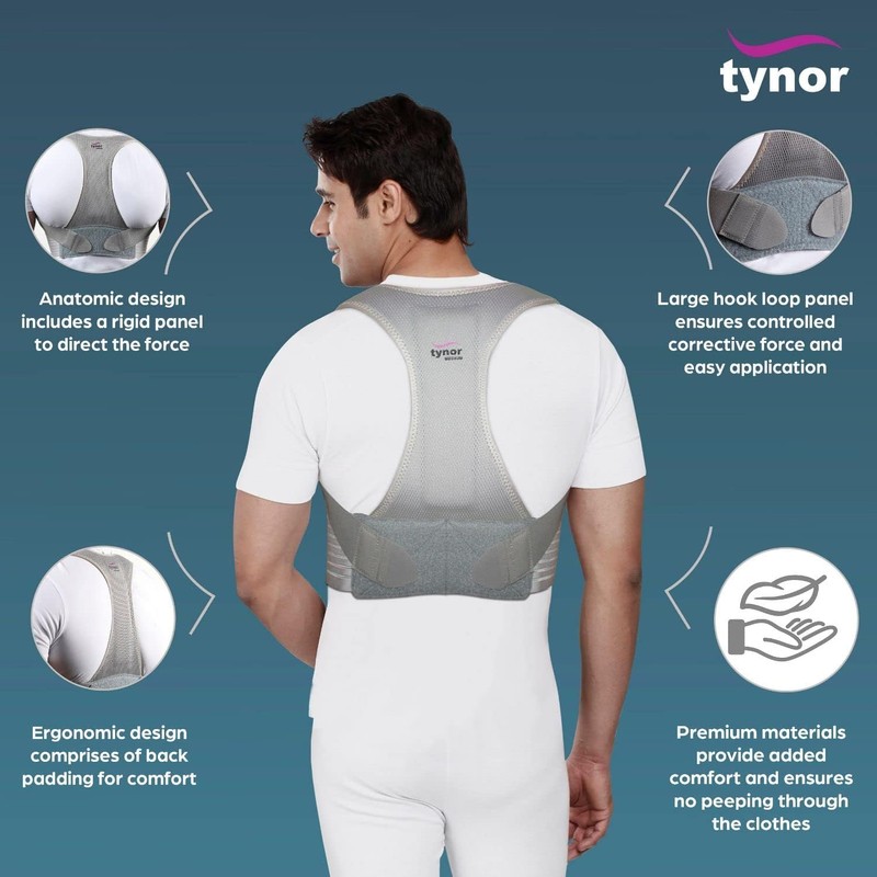 Tynor Posture Corrector, Grey, Small, 1 Unit