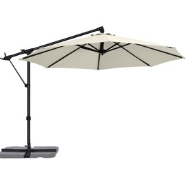 ABCCANOPY 10FT Cantilever Umbrella Offset Hanging Patio Umbrella with Base Stand Rotate and Tilt，Suitable for Garden, Lawn, Backyard（Light Beige）