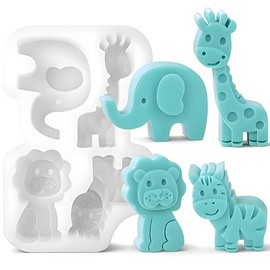 Moldes de silicona de animales, molde de silicona de 4 cavidades con forma de elefante, jirafa, león y tigre para hacer jabón, cuentas aromáticas, ambientador para coche, molde de cera para velas