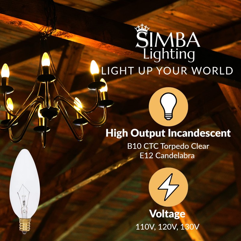 Simba Lighting Candelabra Torpedo Clear B10 CTC 25W E12 Base