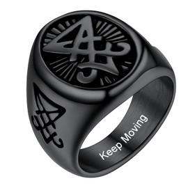 Stainless Steel Lucifer Satanic Ring For Men Black Chunky Rings Vintage Gothic Jewelry Size 12
