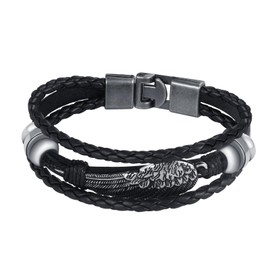 Feilok Feather Angel Wings Bracelet Men's Leather Bracelet Braided Bracelet Leather Bangle with Magnetic Clasp, Leather
