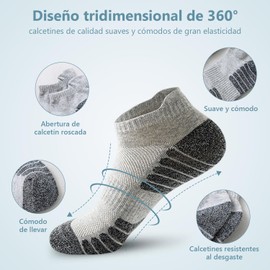Calcetas Antiderrapantes para Hombre 8 Pares, Calcetines Deportivos Algodon Transpirables, Tines Cortos Casual Bajos, Calcetas Absorbe el sudor y antiolor para Futbol, Correr, Ciclismo, Gym(Gris)