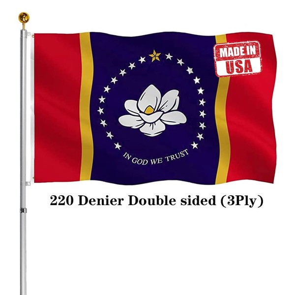 Hypoth - Bandera de doble cara de la República de Mississippi Sates de 3 x 5 pies para exteriores, resistente a la decoloración, resistente a los rayos UV, 3 capas, cabecera de lona con 2 ojales de latón fáciles de levantar