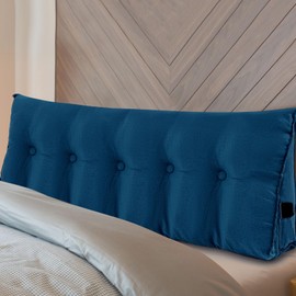 Wenqik Wedge Pillow Triangular Dorm Headboard Bed Rest Reading Backrest Back Support Long Bolster Pillow with Removable Cover for Dorm Room Supplies(Queen (59 x 20 x 8 Inch),Blue)