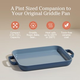 Our Place Mini Griddle Pan - 2 Quart Nonstick Ceramic Sheet Pan & Stovetop Griddle with Handles | Toxin-Free Cast Aluminum | Oven Safe up to 450°F | Compatible with All Cooktops | Blue Salt