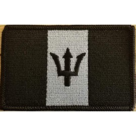 Barbados Flag Embroidered Patch Fastener Backing Hook & Loop Morale Tactical Shoulder Emblem Black & Gray Colors Black Border #8