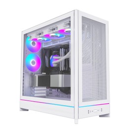 Montech HS Series ATX Mid-Tower PC Case, Gaming PC, High-Airflow, Reversible Layout, Sturdy Curved Tempered Glass Front Panel, 5X ARGB PWM Fan Pre-Installed, Sink-in Design (HS01 White)