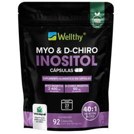 WELLTHY | Myo & D-Chiro Inositol 92 Cápsulas. Mezcla Óptima 40:1, 2400mg Myo Inositol y 60mg D-Chiro Inositol, Ingredientes 100% Naturales, Gluten Free, Sugar Free, Vegan, Bottle Free.