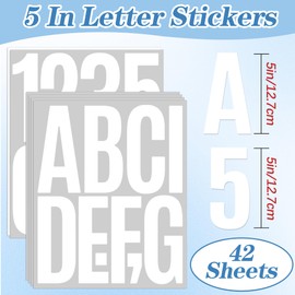420 PCS 42 Sheets Letter Stickers Big Font Mailbox Numbers and Letters Self Adhesive Vinyl Waterproof Alphabet Number Stickers for Mailbox House Address, Cars, Poster, Business Decor (5 Inch,White)