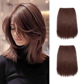XFSRG Pack of 2 Clip-In Extensions, Synthetic Invisible Silky Seamless Hair, Simply Add Hair Volume for Women with Thinning Hair (Light Brown)
