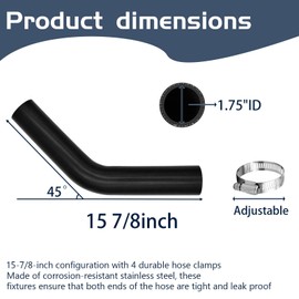 1 3/4" Gasoline Fuel Filler Neck Hose with 4 Clamps - 15 7/8" Length Gas Tank Hose Replacement (1.75" ID 45 Degree)