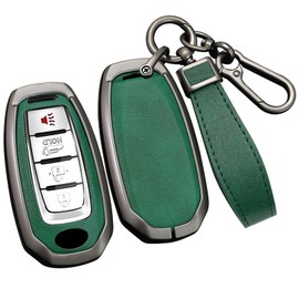 ontto Car Key Bag Fit for Infiniti 2023 2024 Metal Key Skin Leather Key Protector for Q50 Q50L Q60 QX50 QX55 QX60 2020-up Key Fob,Smart Remote Key Fob Cover Housing Green