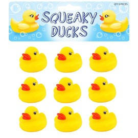 Henbrandt Mini Rubber Ducks Pack of 9 Squeaky Yellow Duck Bath Toy Paddling Pool Game Summer Water Fun Toys for Kids