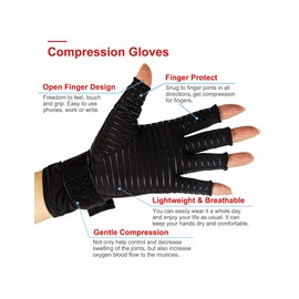 Donfri 2 Paar Handgelenkstütze Arthrose Handschuhe Copper Kompressionshandschuhe Arthritis-Raynaud Syndrom(L-XL)