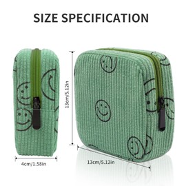 Teircno Sanitary Napkin Storage Bag,Preppy Corduroy Period Bag for School Teen Girls, Cute Smiley Face,Portable Period Pouch with Zipper, Sanitary Pads Bag Tampons Holder for Purse, First Period