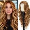 Long Mixed Brown Blonde Wig for Women Natural Looking Wavy