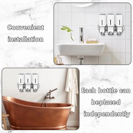 prosfalt 3 x 500ml per Cup Wall Mounted Manual Soap Dispenser for Home, Bath, Kitchen, Hotels, Restaurants. Shower and Lotion Dispenser(White)