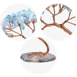 mookaitedecor Aquamarine Crystal Tree with Agate Slices Base, Feng Shui Gemstone Tree Healing Crystals Tree of Life Decoration Spiritual Gifts, 7.6-10.2 cm High