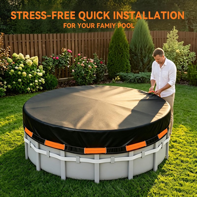 18 FT Round Pool Cover, Heavy Duty PE Waterproof Cover