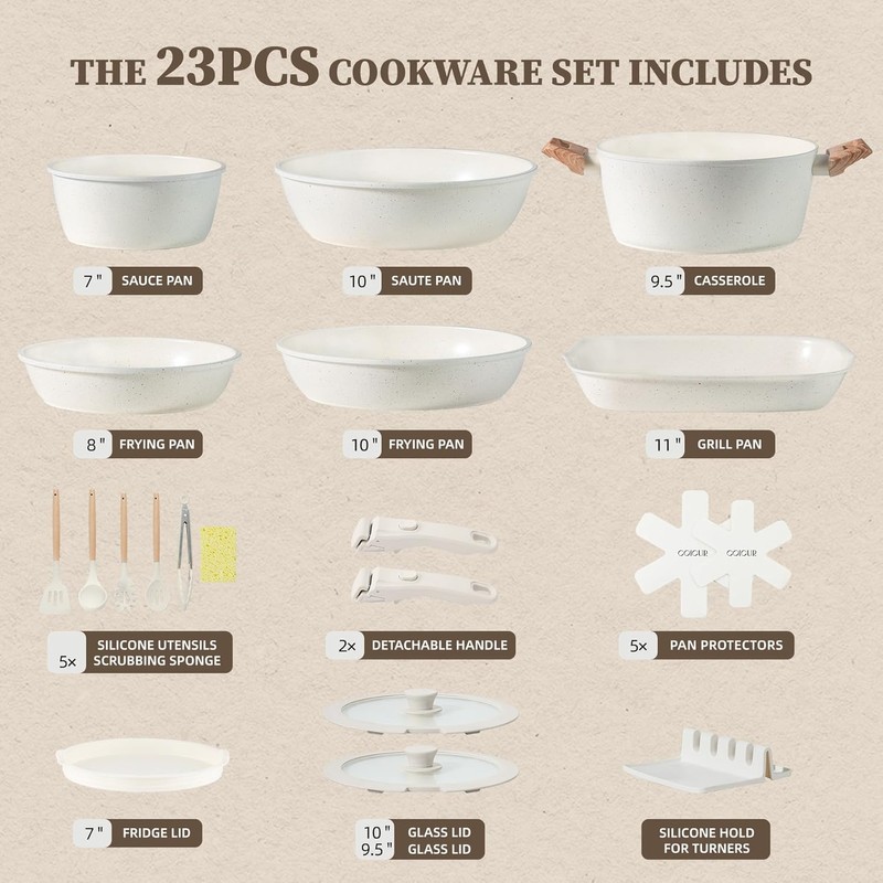 23Pcs Ceramic Cookware Set Non Stick Pots and Pans Set