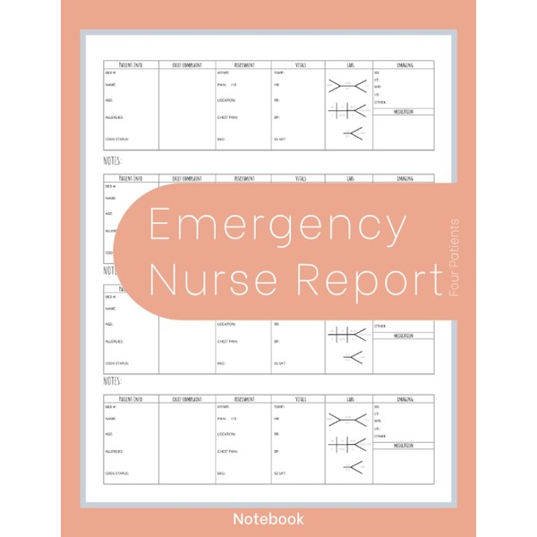 Emergency Nurse Report notebook: Four Patients Per Page, Brain Report