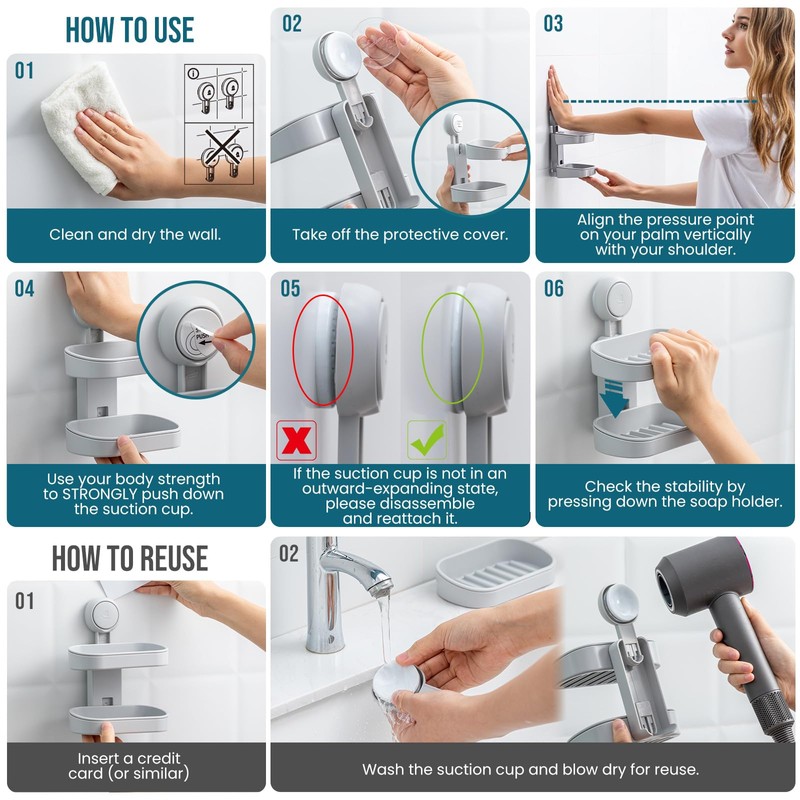 TAILI Double Layer Soap Dish Holder Suction Cup, Strong Sponge