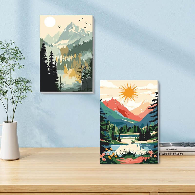 2 Pack Paint by Numbers Kits for Adults Beginners, Mountain