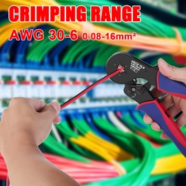 HOZKUY Ferrule Crimping Tool Kit, 0.08-16mm² Crimping Plier Set with 1200 Connectors (225 Dual Wire Terminals), AWG 30-6 Self-Adjustable Ratchet Bootlace Cables Crimp Tools 6 Side with Ferrules