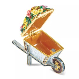 Luxury Giftware by Jere Bejeweled BLOSSOMS Flowers in Wheelbarrow Trinket Box Matching 18 inch Necklace