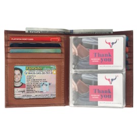 RFID Leather European Bifold Hipster Mens Wallet With Heavy Duty Vinyl Wallet Insert (Tan)