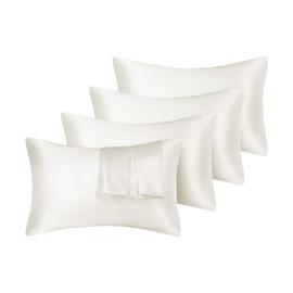MisShow 4 Pack Satin Pillowcases, Beige Silky Pillowcases for Hair and Skin with Envelope Closure, 50x75 cm